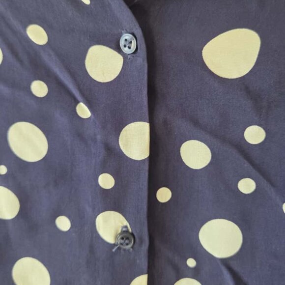 Zara Shirt Dress M Satin Polka Dot Button Down Navy and Cream - Picture 7 of 9